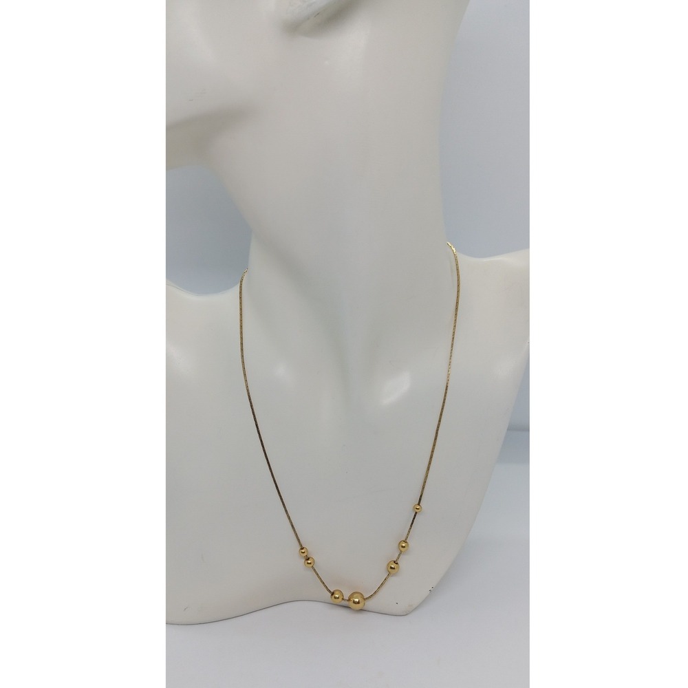 Vintage‎ Gold Tone Curb Chain Collar Necklace Graduated Metal Beads 9" #11